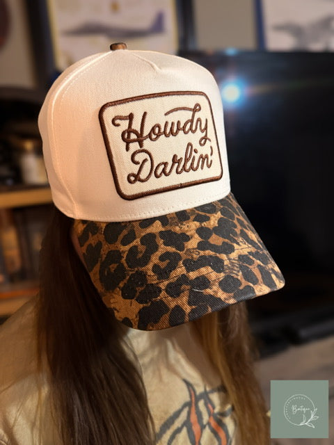 Howdy Darlin' Embroidered Leopard Brim Trucker Hat / ONE SIZE